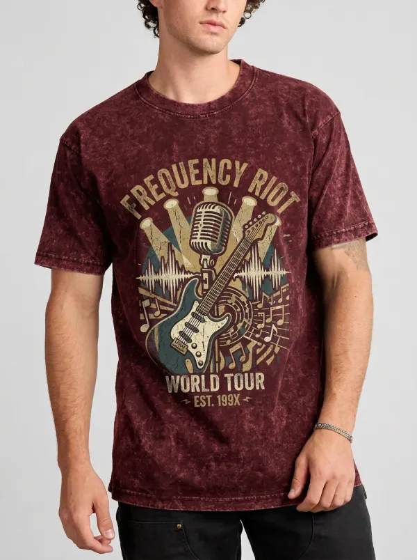 Men's Rock Band Frequency Riot Guitar Microphone Printed T-shirt