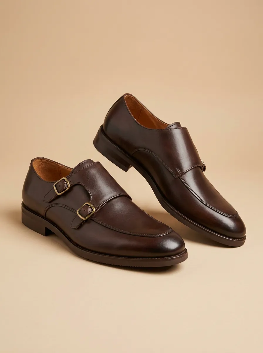 Men's Formal Business Leather Double Monk Strap Shoes