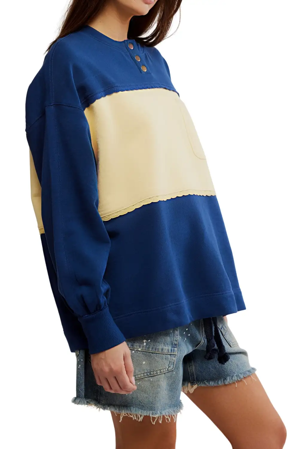 Ribbed Scalloped Oversized Relaxed Sweatshirt