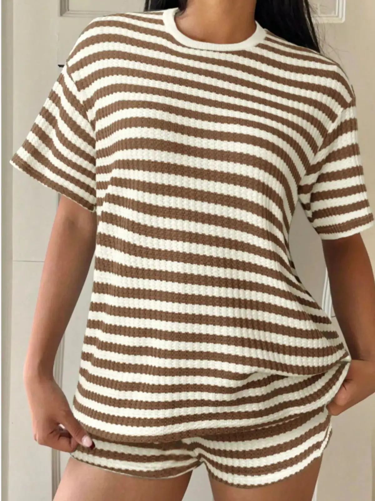 Easygoing Refined Striped Top and Shorts Matching Set