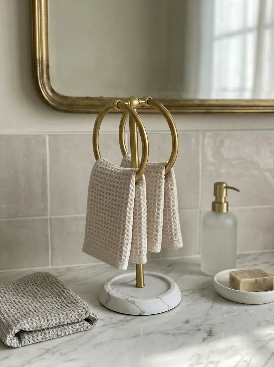 Dual Ring Hand Towel Stand White