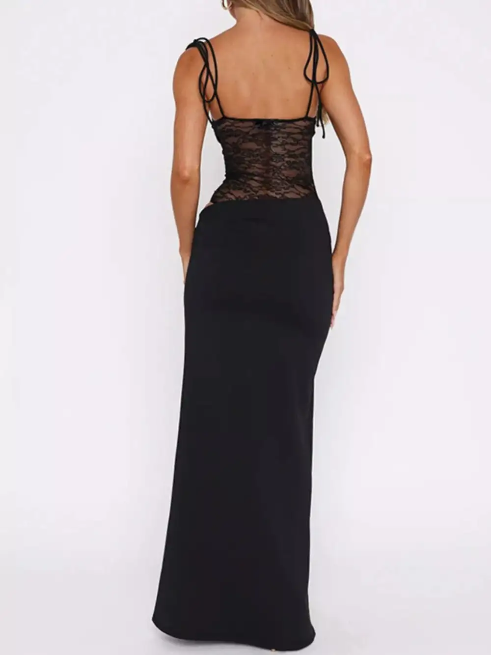 Lace Cutout Tie Shoulder Maxi Dress
