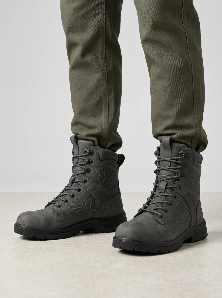 Unisex Nature Lover Tropical Leaf Embossed Print Work Boots