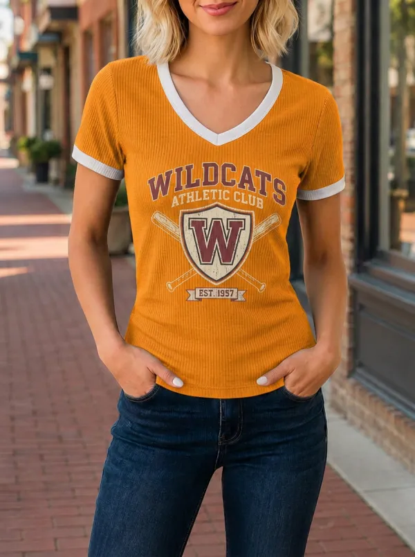 Women's Wildcats Baseball Sports Printed V-neck T-shirt