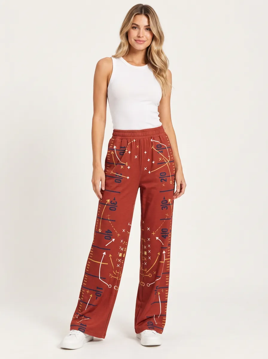 Women's Football Play Diagram Graphic High-Rise Wide-Leg Lounge Pants