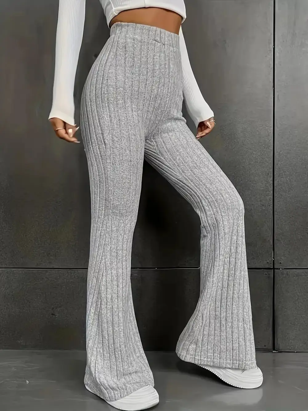 Knit High Waist Flared Casual Pants