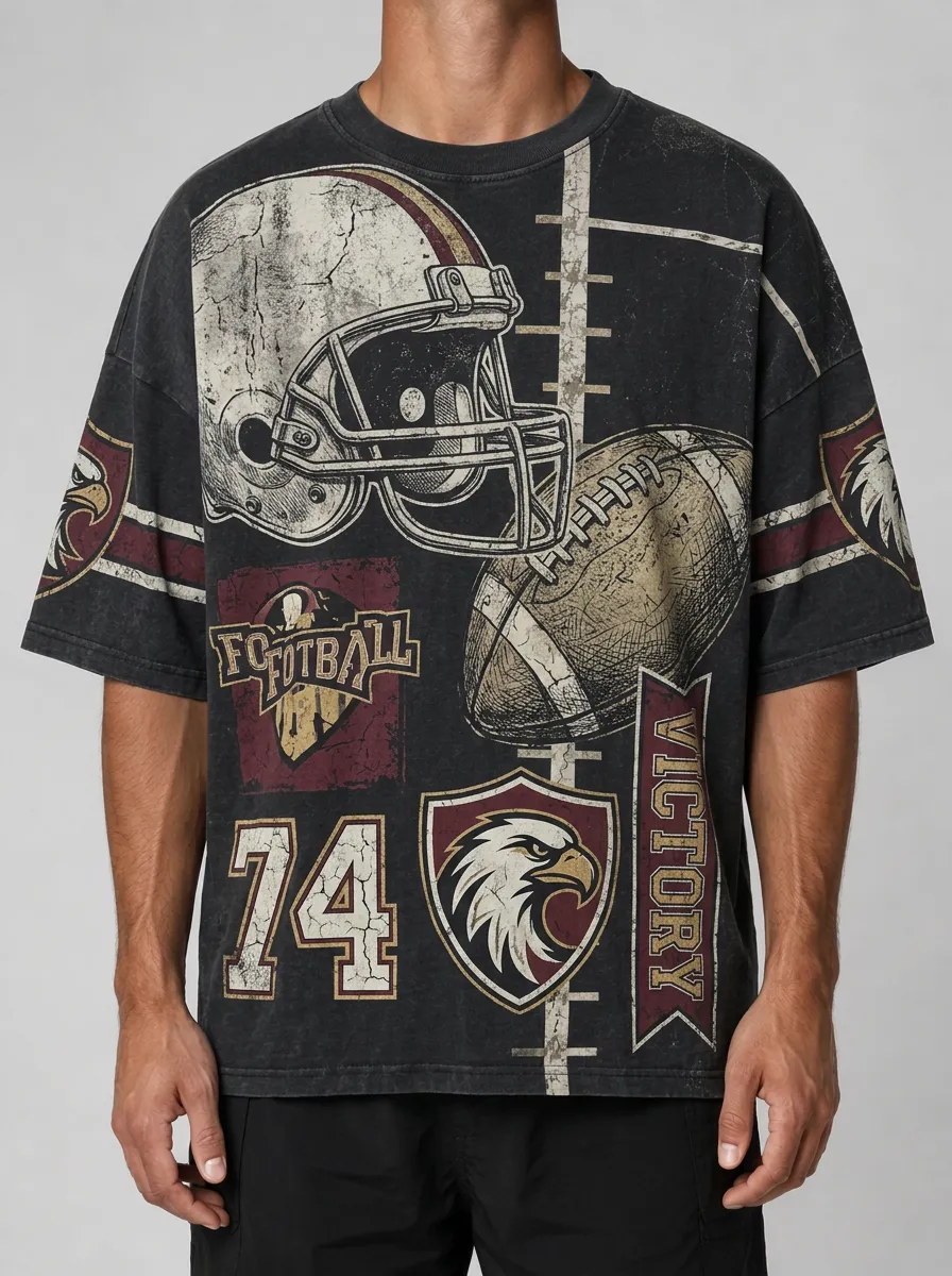 Men's American Football Fan Eagle Helmet 74 Printed T-shirt