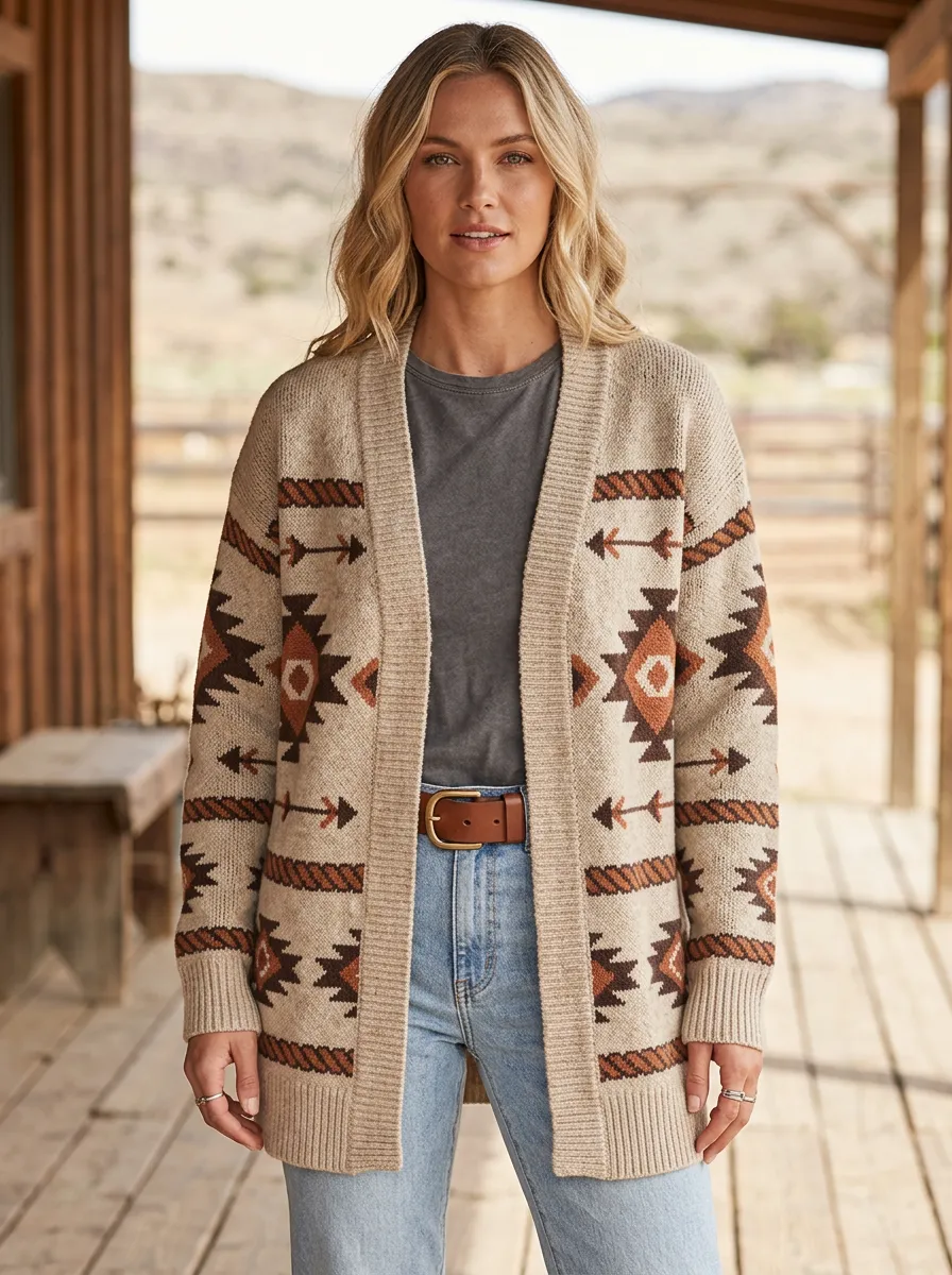 Women's Western Aztec Geometric Cardigan