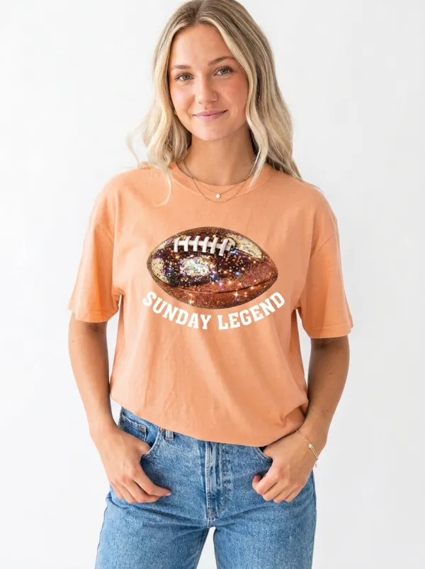Women's Traditional Football Ball Sparkle Crew Neck Graphic T-Shirt