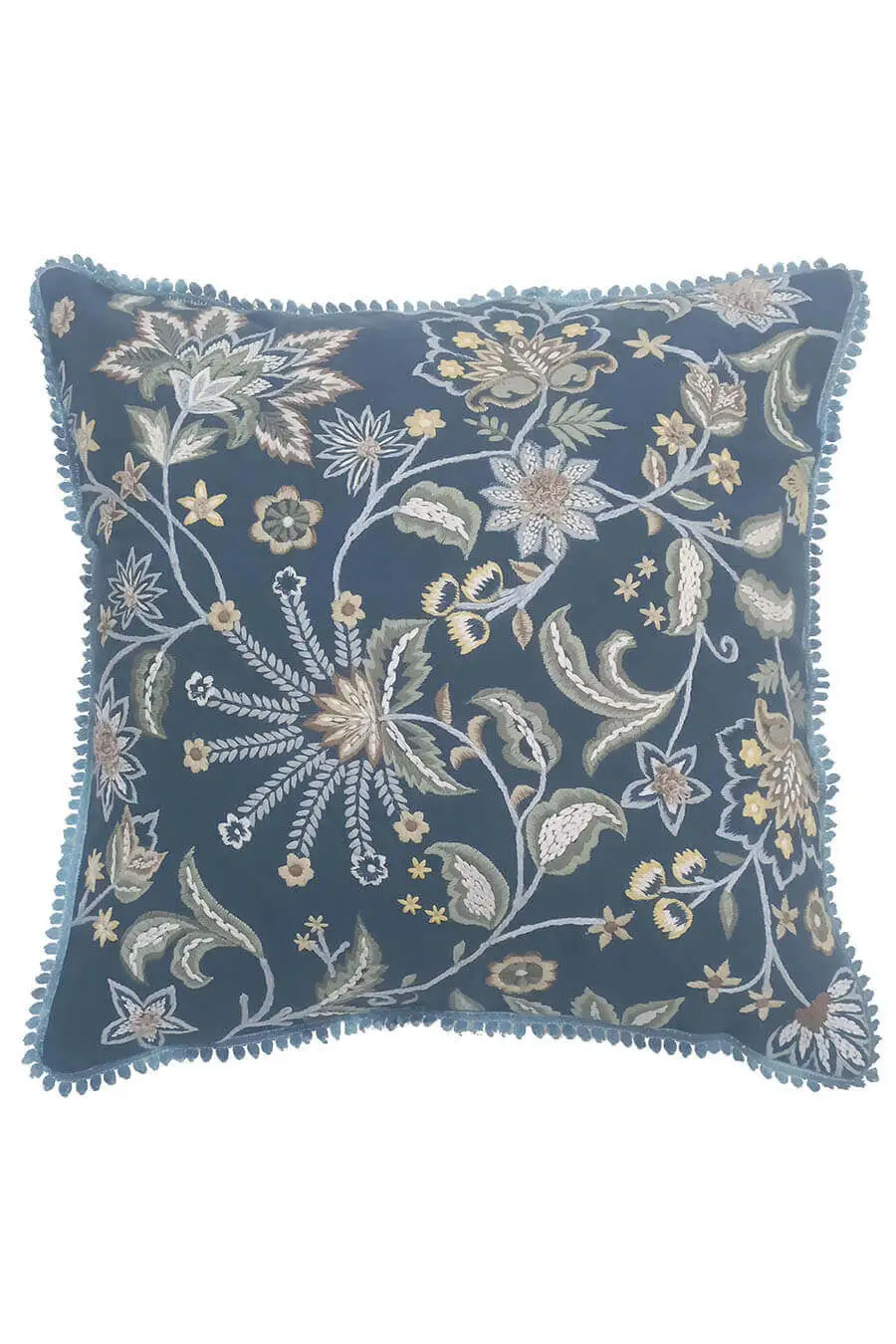 Artisan Embroidered Floral Botanical Decorative Cushion Cover