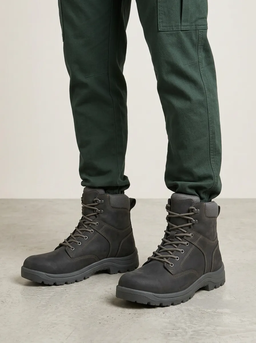 Unisex Outdoor Hiking Non-Slip Sole Leather Print Work Boots