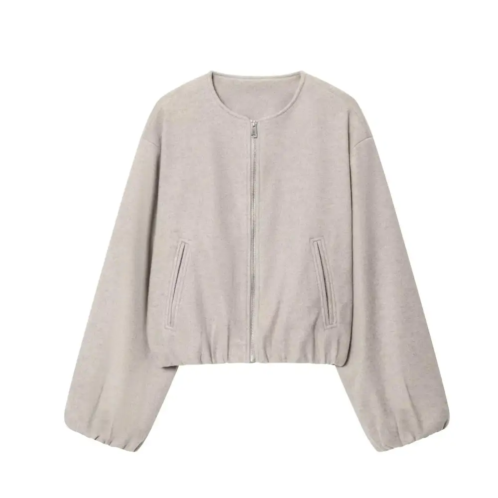Zip Front Elastic Hem Bomber Jacket
