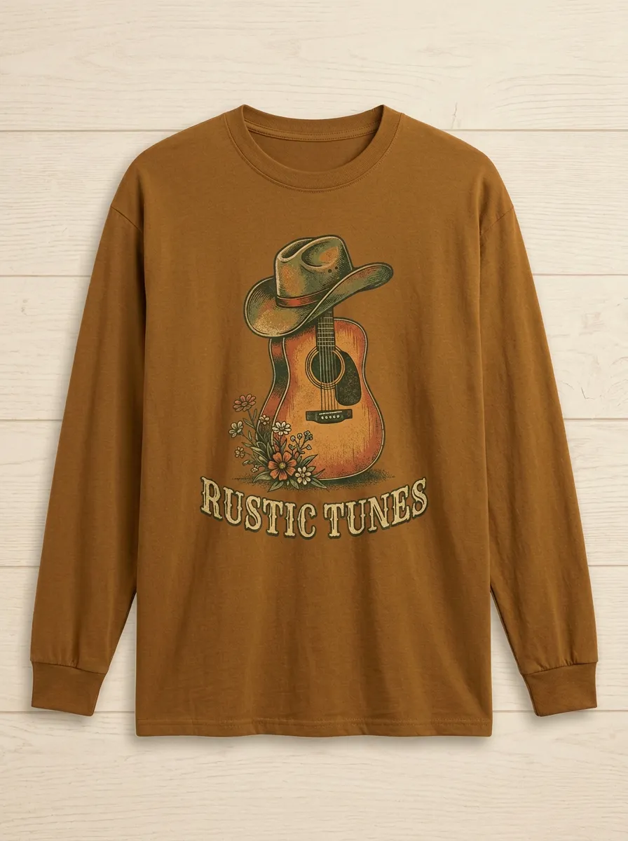Guitar Floral Unisex Country Music Long-Sleeve Shirt