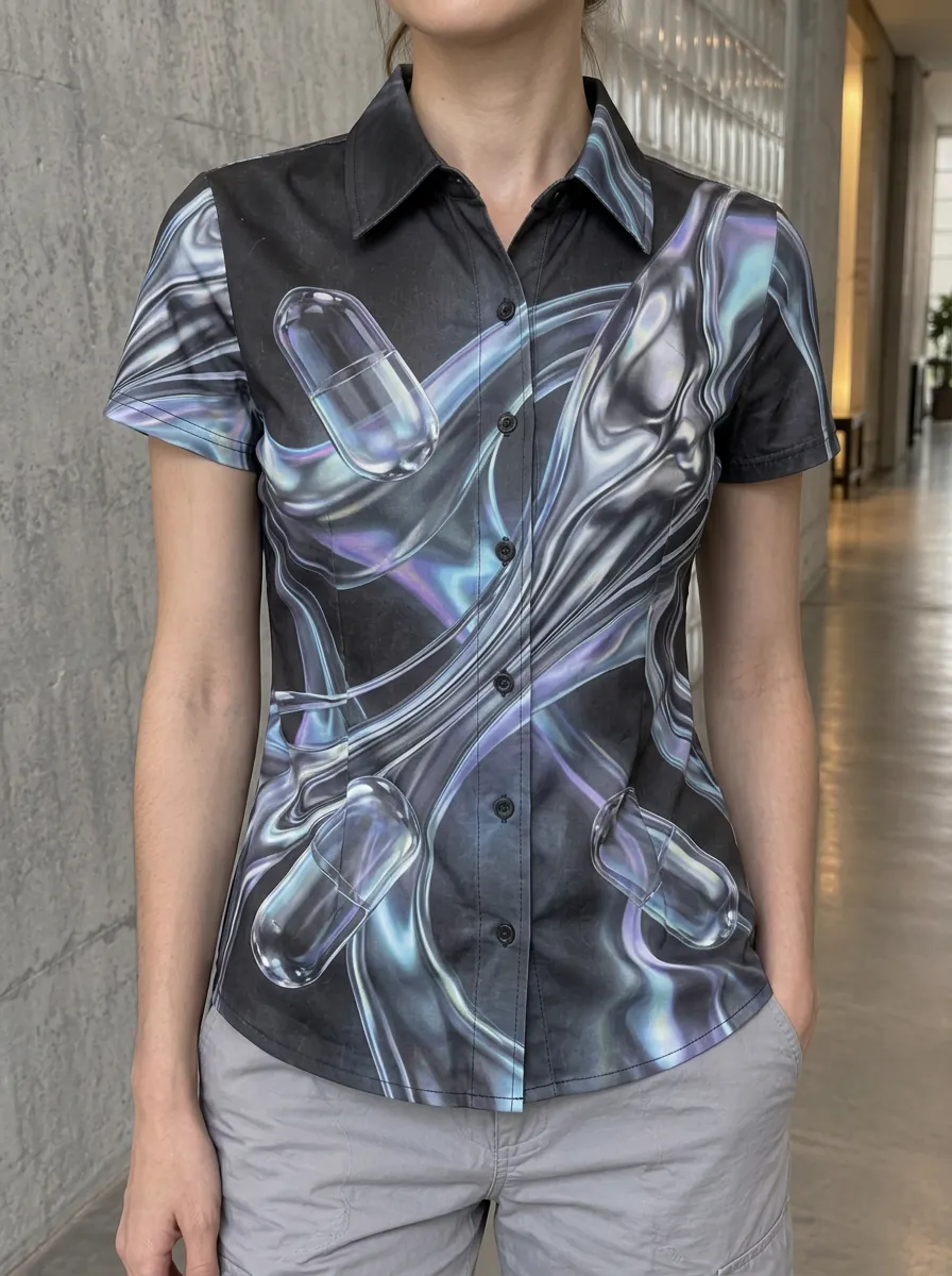 Women's Y2K Aesthetic Capsule Liquid Metal Printed Shirt