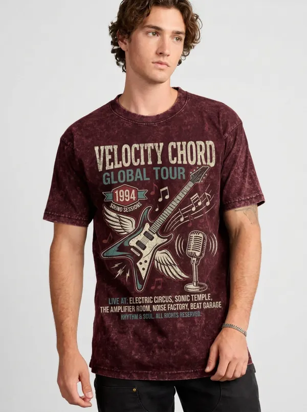Men's Rock Music Lover Winged Guitar Microphone Printed T-shirt