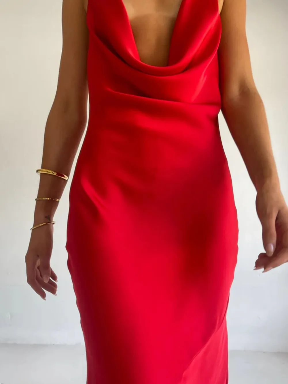 Ruched Halter Satin Maxi Dress