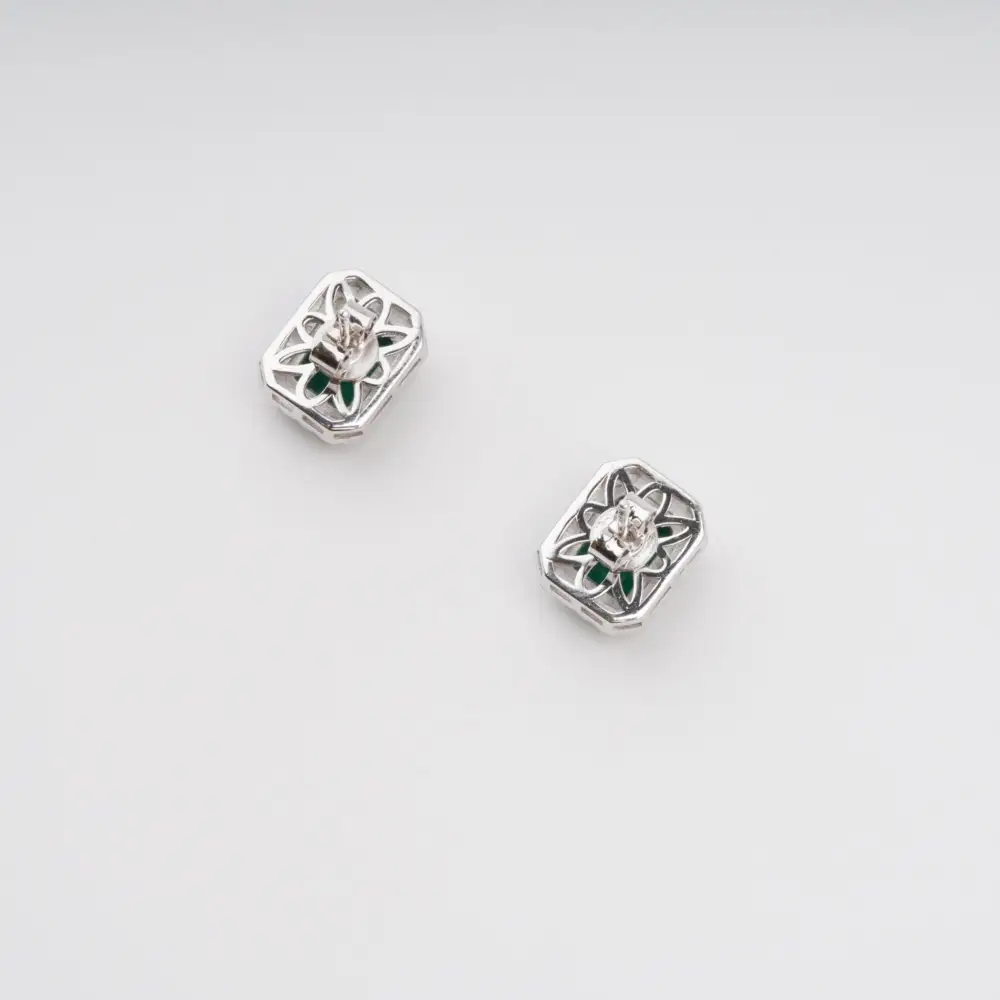 Green Square Emerald Cut Gemstone Sterling Silver Earrings