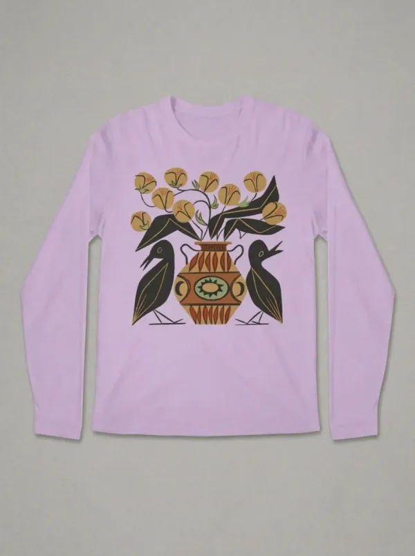 Signature Folk Art Bird And Floral Vase Long Sleeve T-Shirt