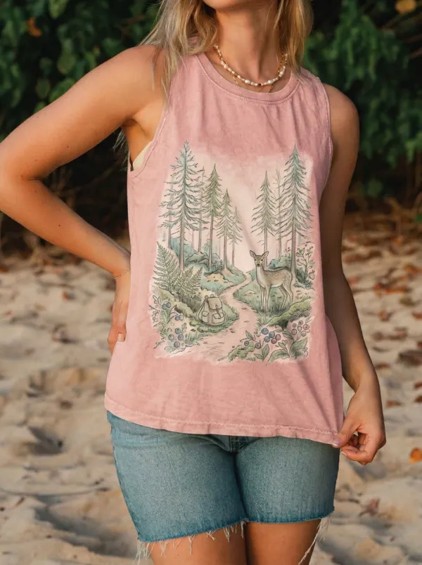 Women's Nature Lover Forest Deer Hiking Printed Tank Top