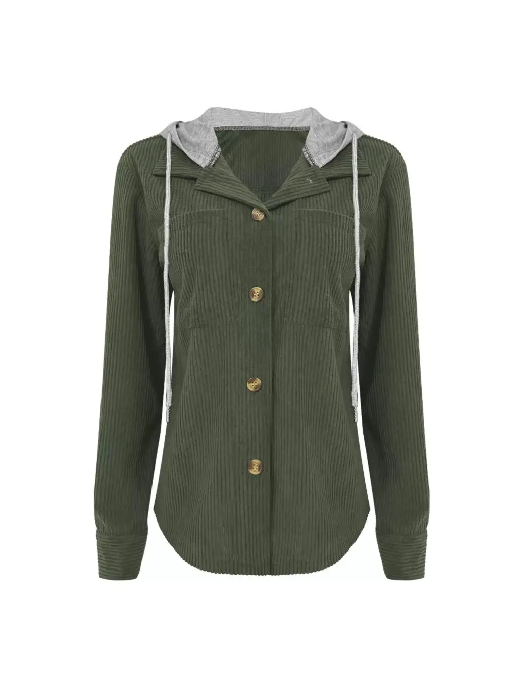 Hooded Corduroy Button-Down Jacket
