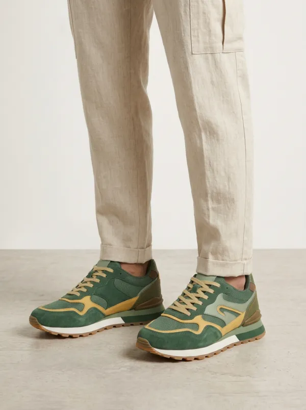 Unisex Suede Mesh Colorblock Print Sneakers