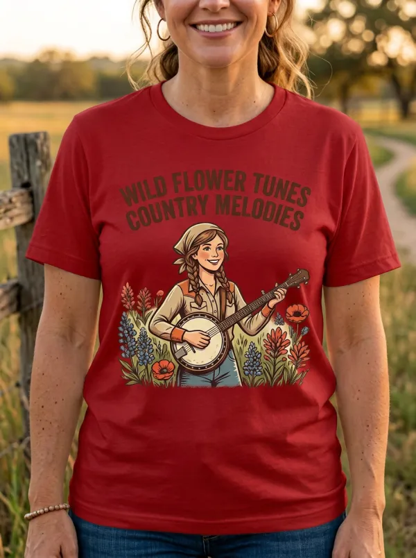 Rustic Banjo Country Music Crewneck T-Shirt
