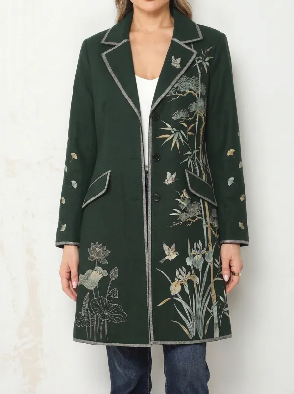 Women's Oriental Nature Botanical Butterfly Printed Blazer Coat