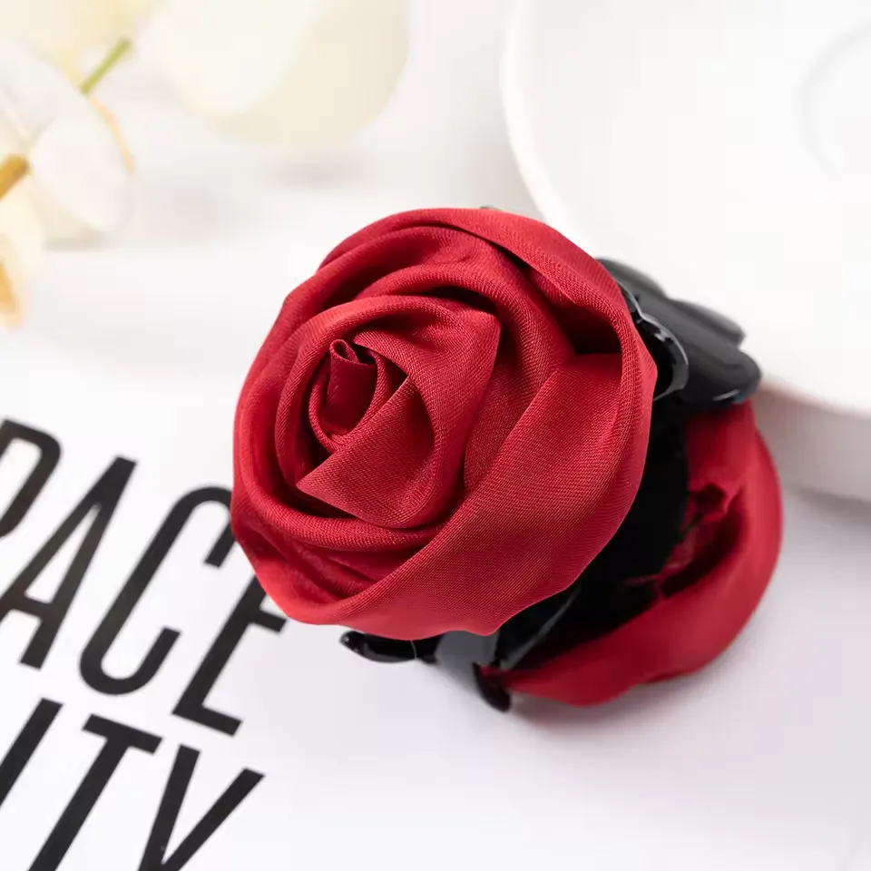 Rose Flower Hair Claw Clip with Soft Fabric