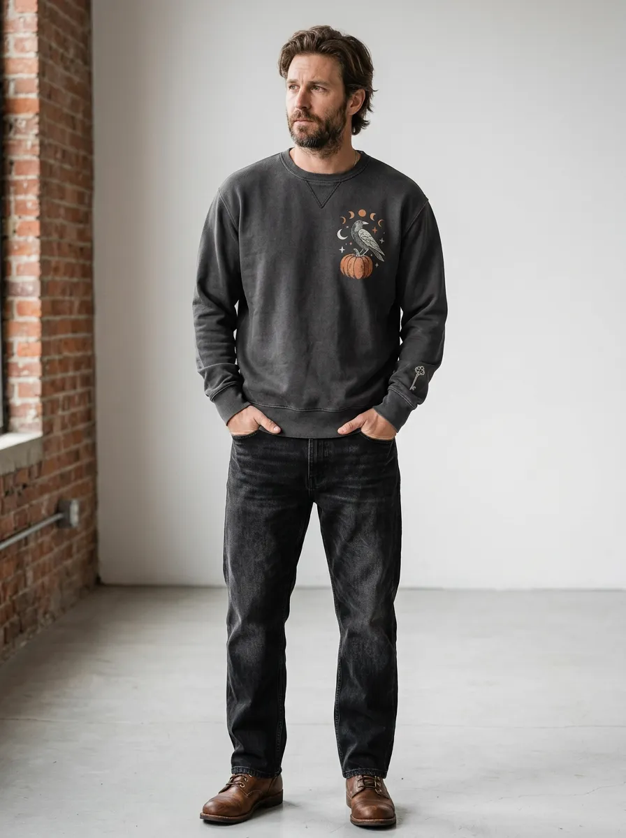 Men's Halloween Crow Pumpkin Moon Sweatshirt