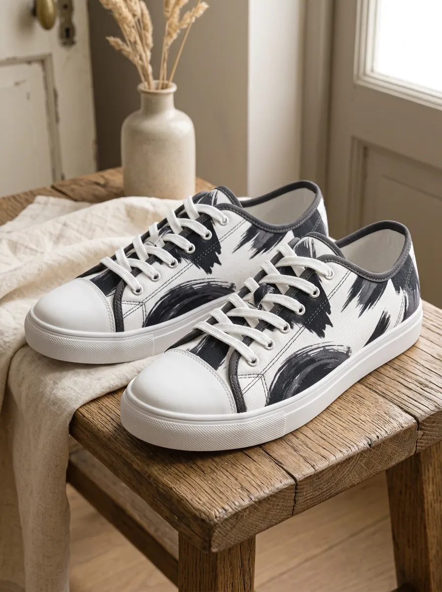 Men's Casual Abstract Ink Brush Stroke Patterned Canvas Shoes