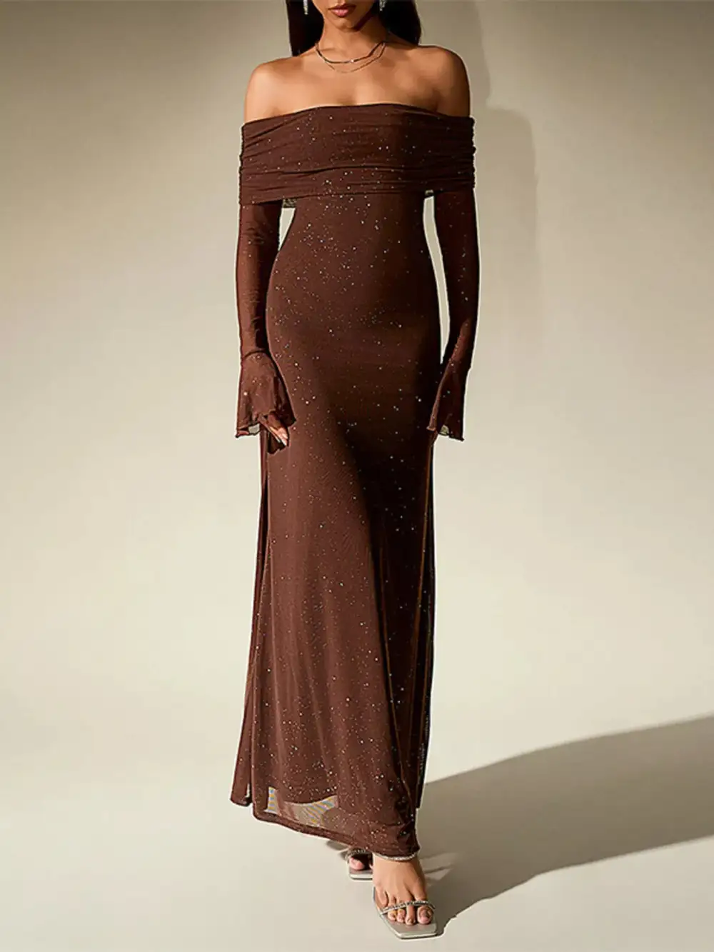 Glitter Off Shoulder Maxi Dress