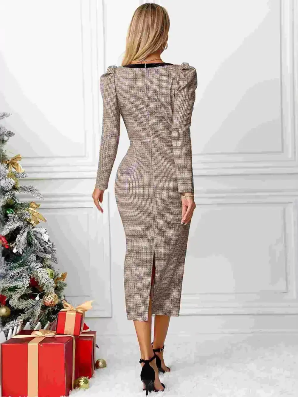 Houndstooth Bow Square Mini Dress