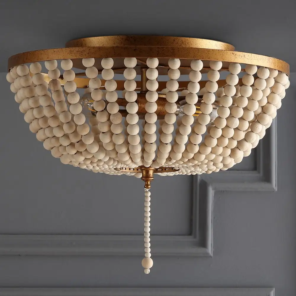 Wood Beaded Metal LED Flush Mount