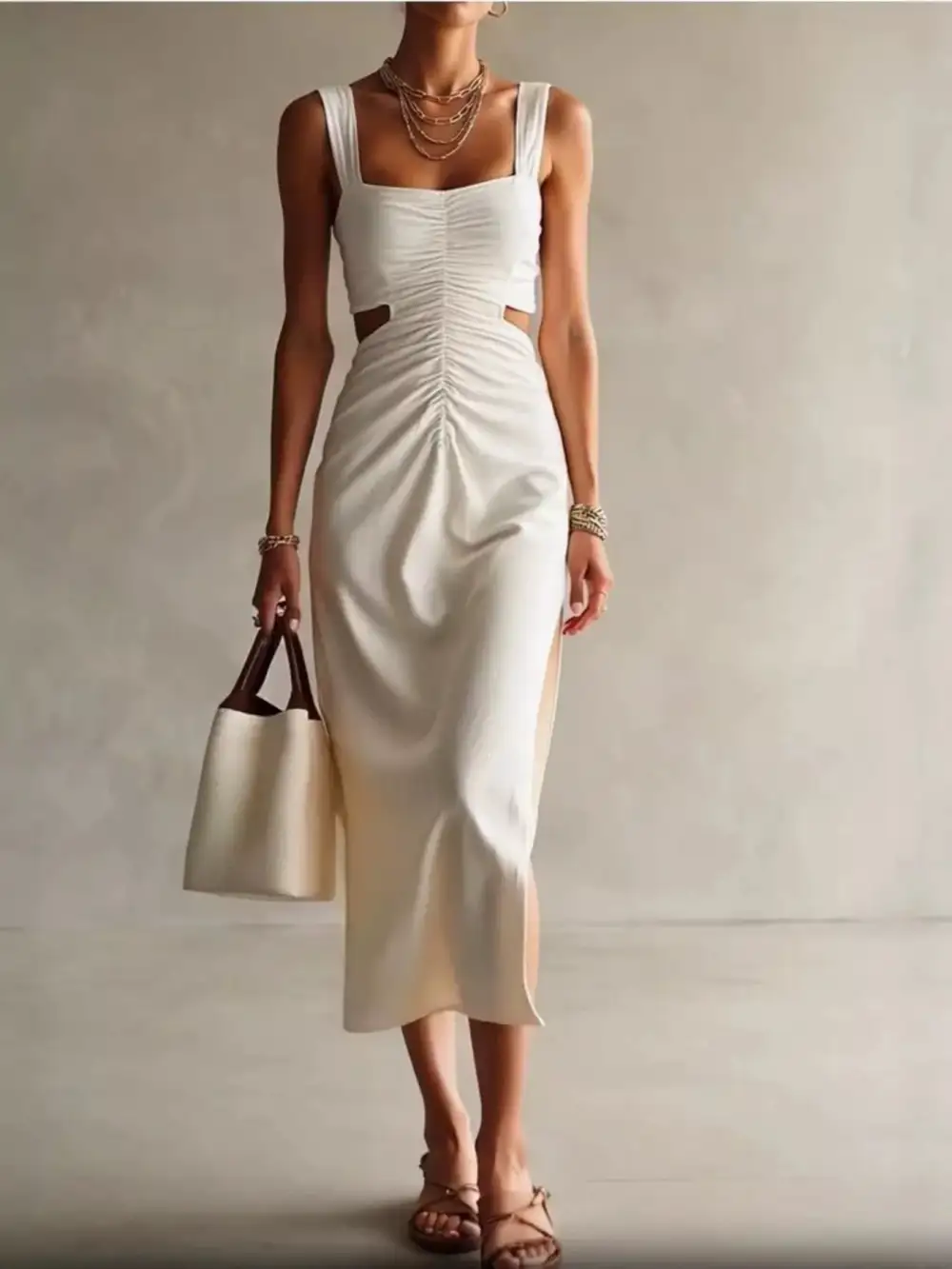 Ruched Cutout Midi Dress