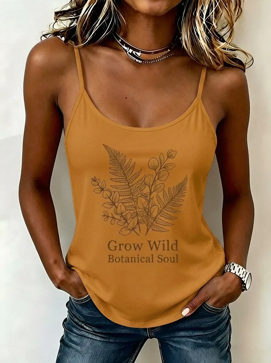Nature Lover Grow Wild Botanical Fern Printed Tank Top