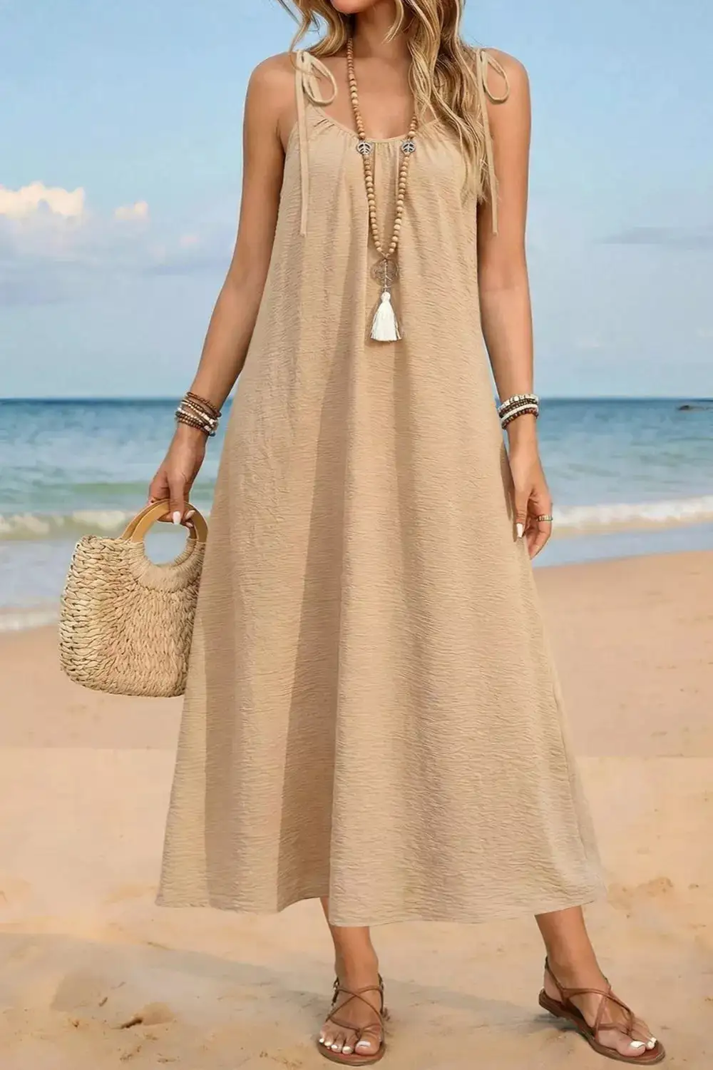 Tie-Shoulder Flowy Midi Dress