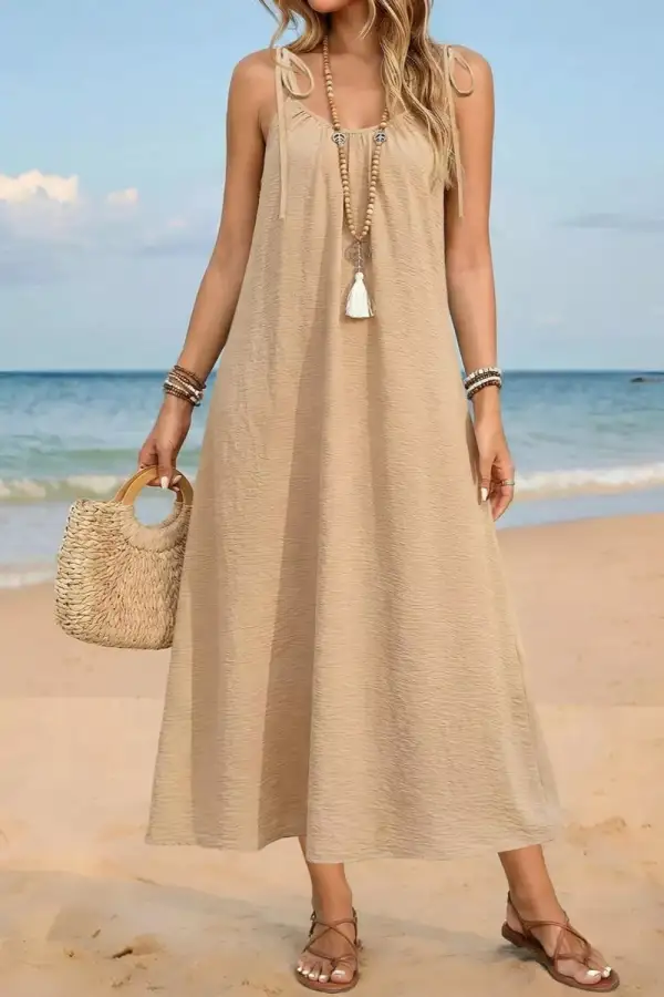 Tie-Shoulder Flowy Midi Dress