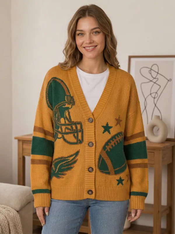 Women's Playbook Inspired Gridiron Helmet Ball Knit Cardigan