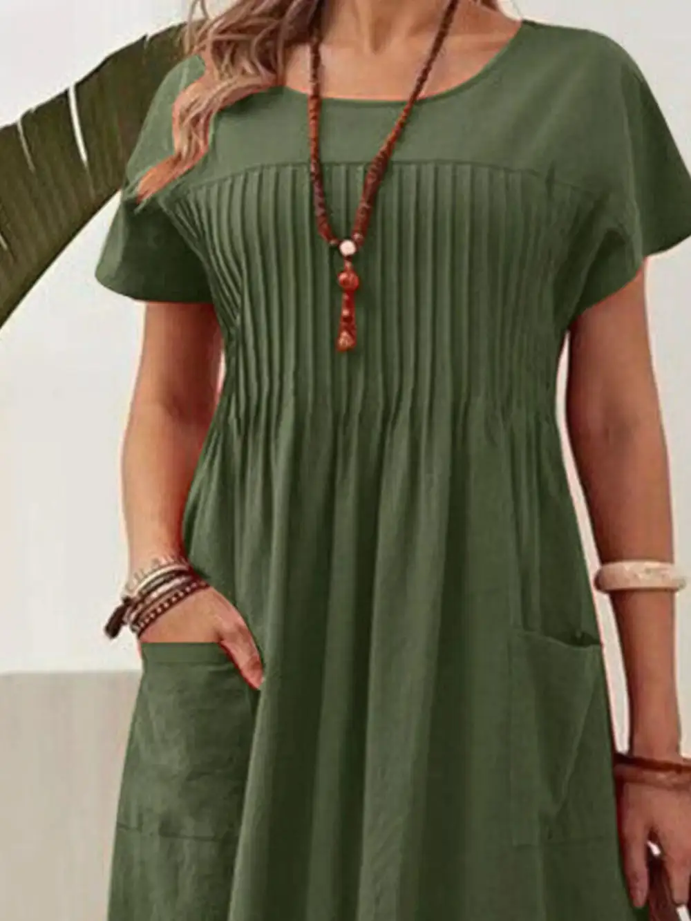 Full Size Round Neck Short Sleeve Midi Dress Plus Size