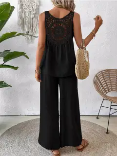 Round-Neck Cutout Pants Matching Set
