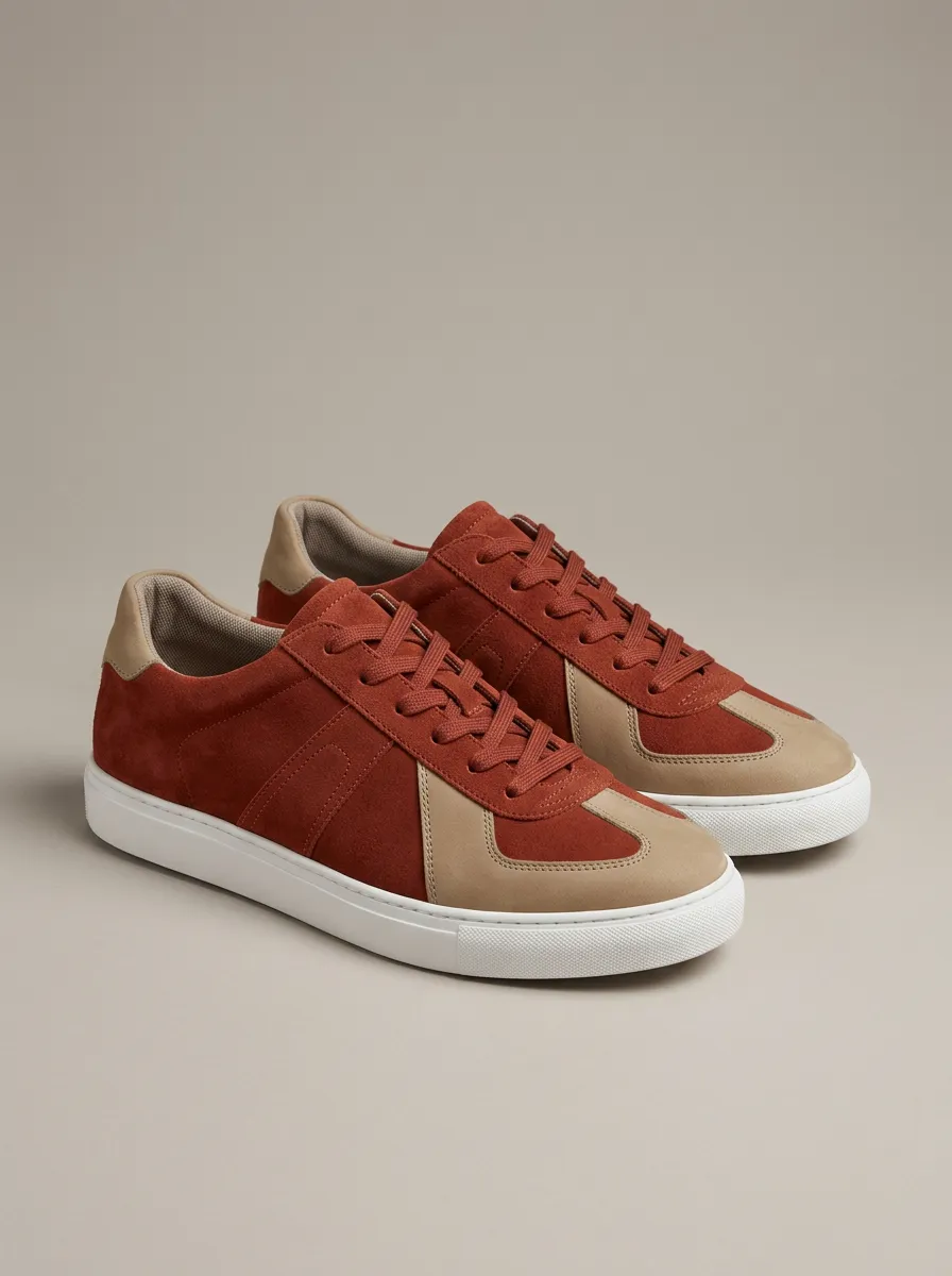 Men's Suede Leather Colorblock Casual Sneakers
