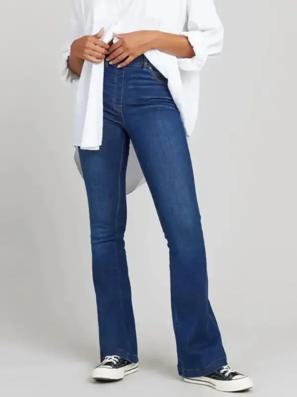 Structured High Waist Flare Leg Denim Jeans