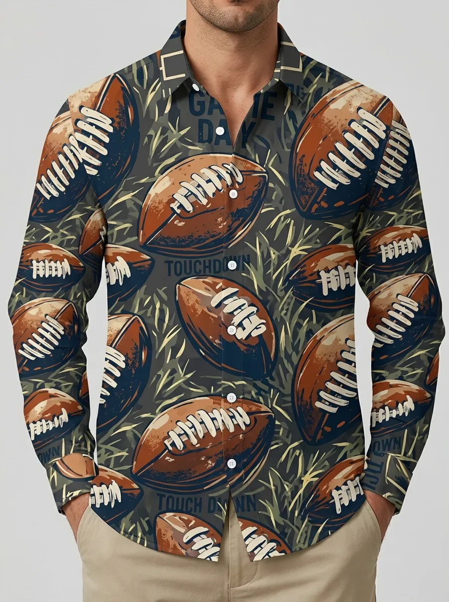 Men's American Football Game Day Touchdown Printed Long Sleeve Shirt