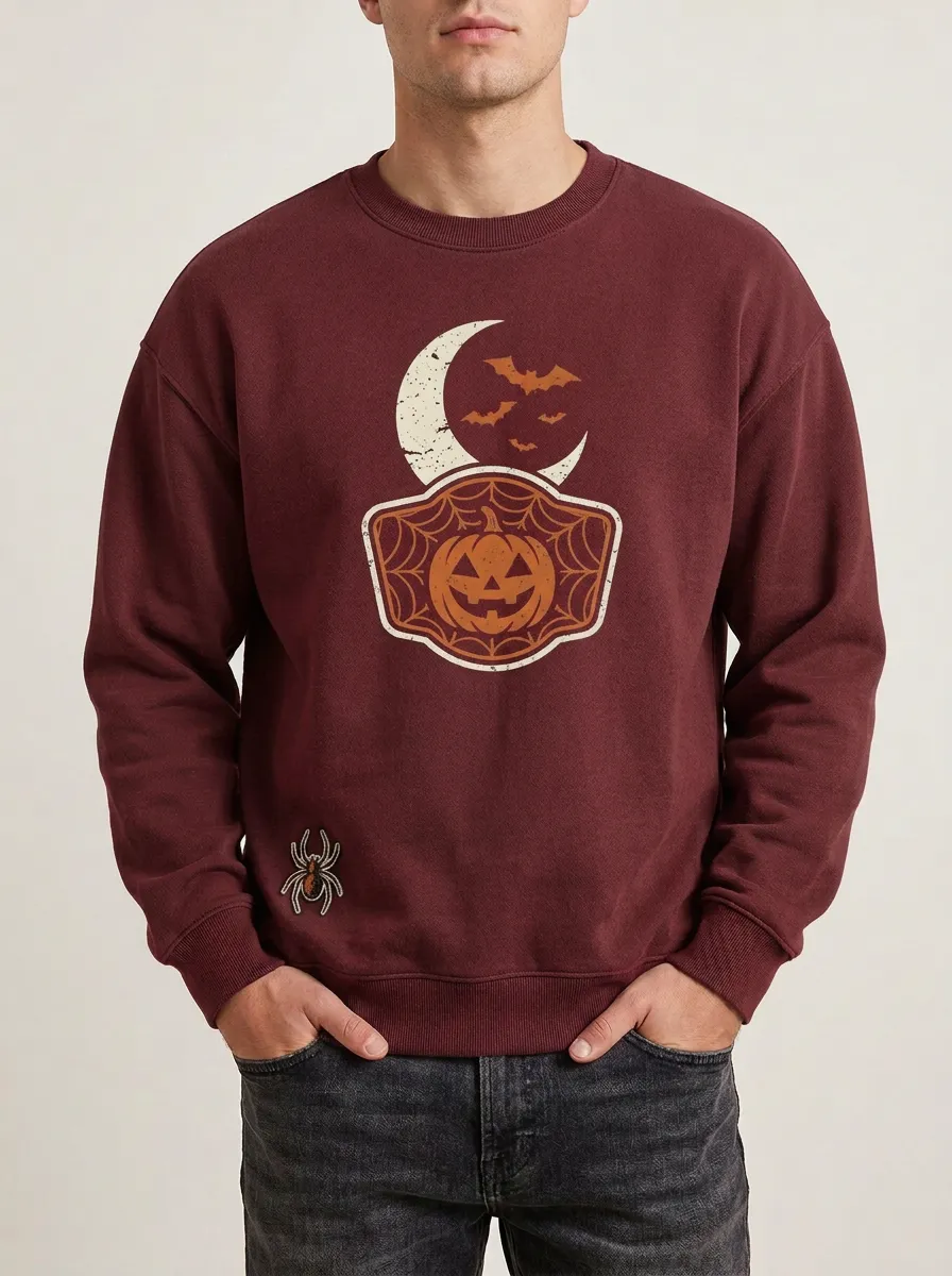 Men's Halloween Pumpkin Moon Bat Spider Sweatshirt