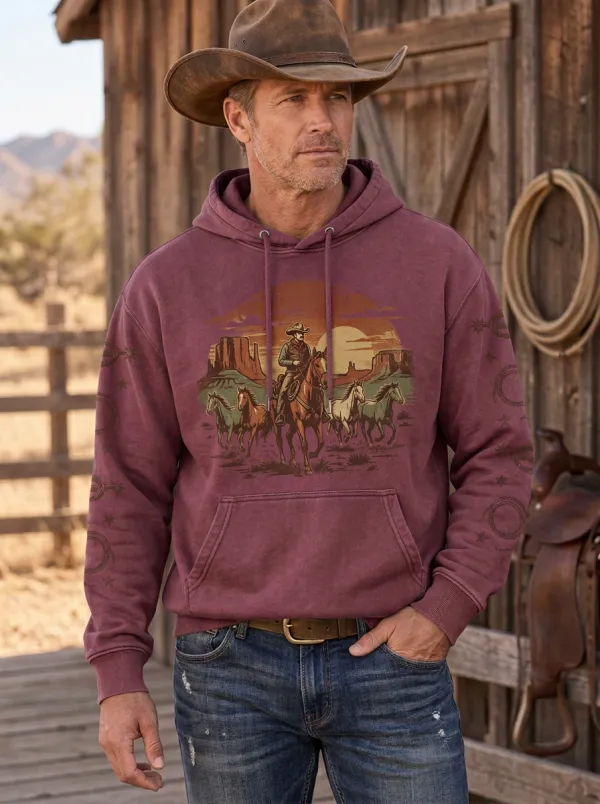Prairie Sky Horse Sunset Sun Collection Men's Western Sweatshirt