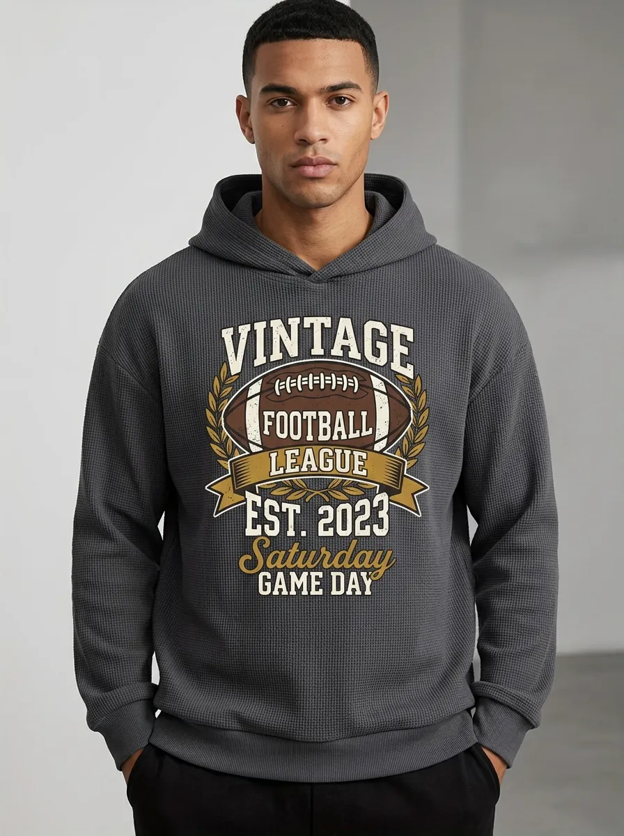 Men's American Football Lover Vintage League Printed Hoodie