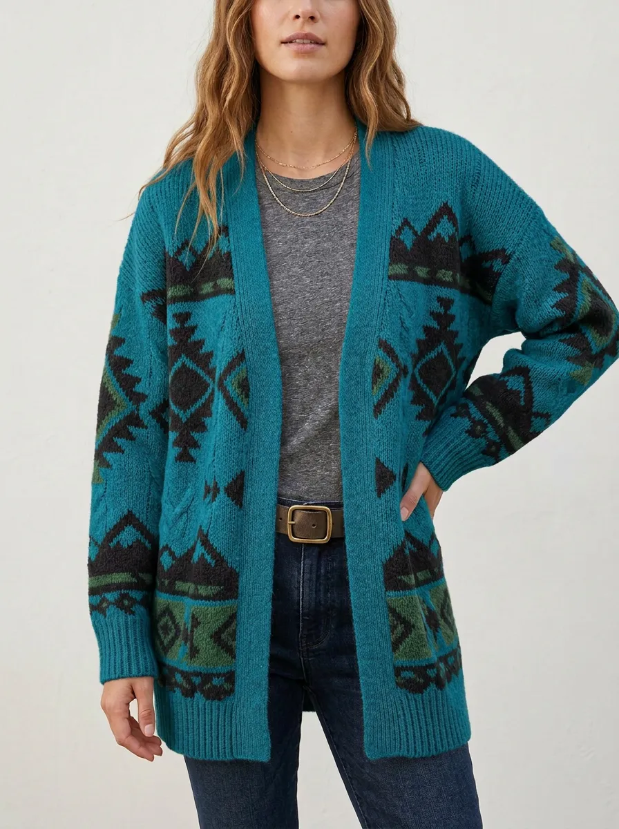 Women's Western Geometric Boho Cardigan