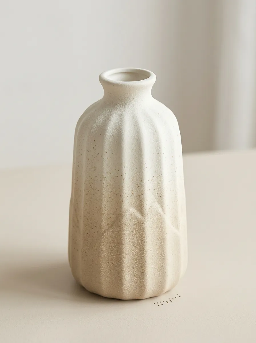 Minimalist Fluted Speckled Ceramic Table Vase
