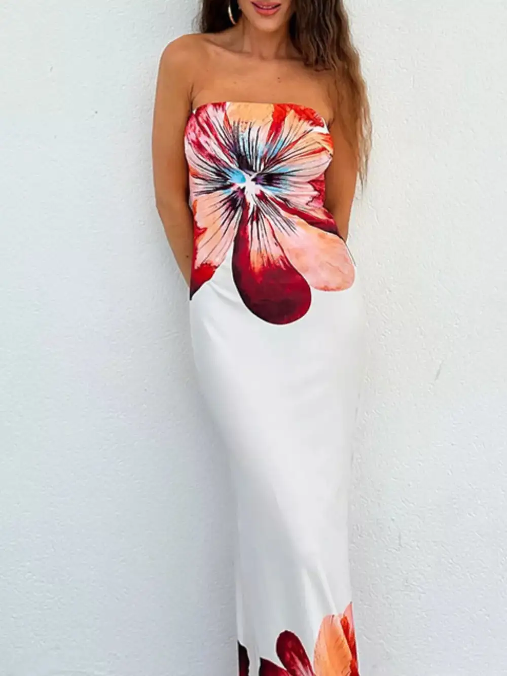 Floral Print Strapless Bodycon Maxi Dress