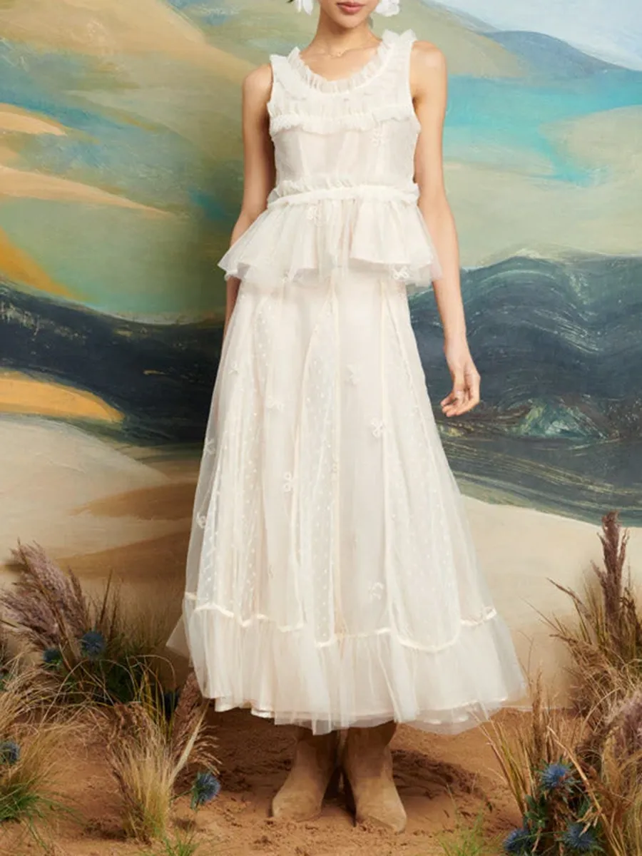 Tulle Ruffle Midi Skirt